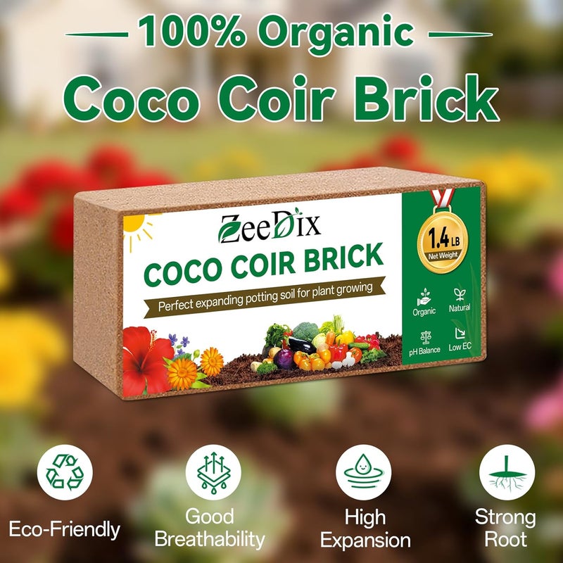 ZeeDix 2 Pcs Coco Coir Brick for Plants- 100% Organic Coconut Coir for Garden Soil & Potting Mix, Low EC and pH Balance, Compressed Coconut Husk Fiber for Seed Starter Soil for Indoor Outdoor Plants - Image 2